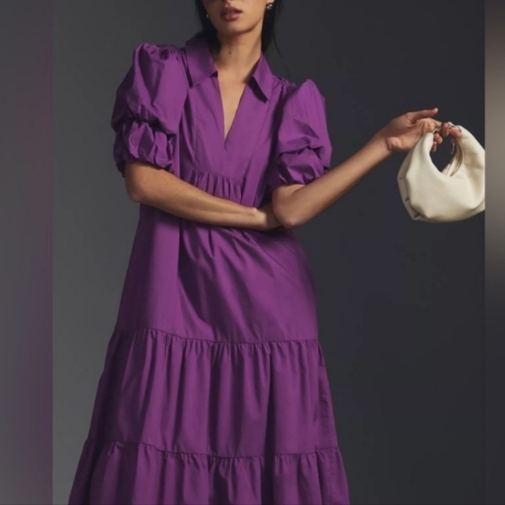 ENGLISH FACTORY TIERED‎ PUFF SLEEVE DRESS PURPLE M - Picture 11 of 15